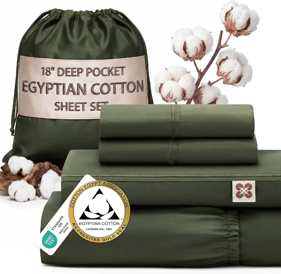 Bedsure PureWoven 100% Giza Egyptian Cotton Queen Sheet, CEA & BV Certified