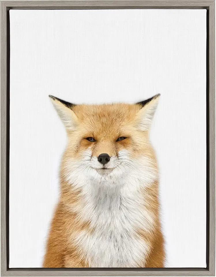 Kate and Laurel Sylvie Studio Fox Animal Print Portrait Framed Canvas Wall Art by Amy Peterson, 18x24 Gray