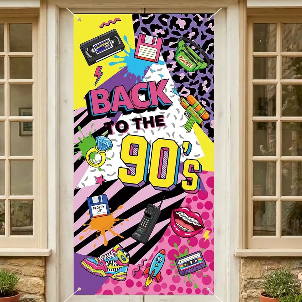 Back to The 90's Party Door Banner Backdrop Decorations for Adults, 90s Themed Hip Hop Graffiti Birthday Door Backdrop Party Supplies for Photoshoot Birthday Photo Booth Props Decoration 71"X35"