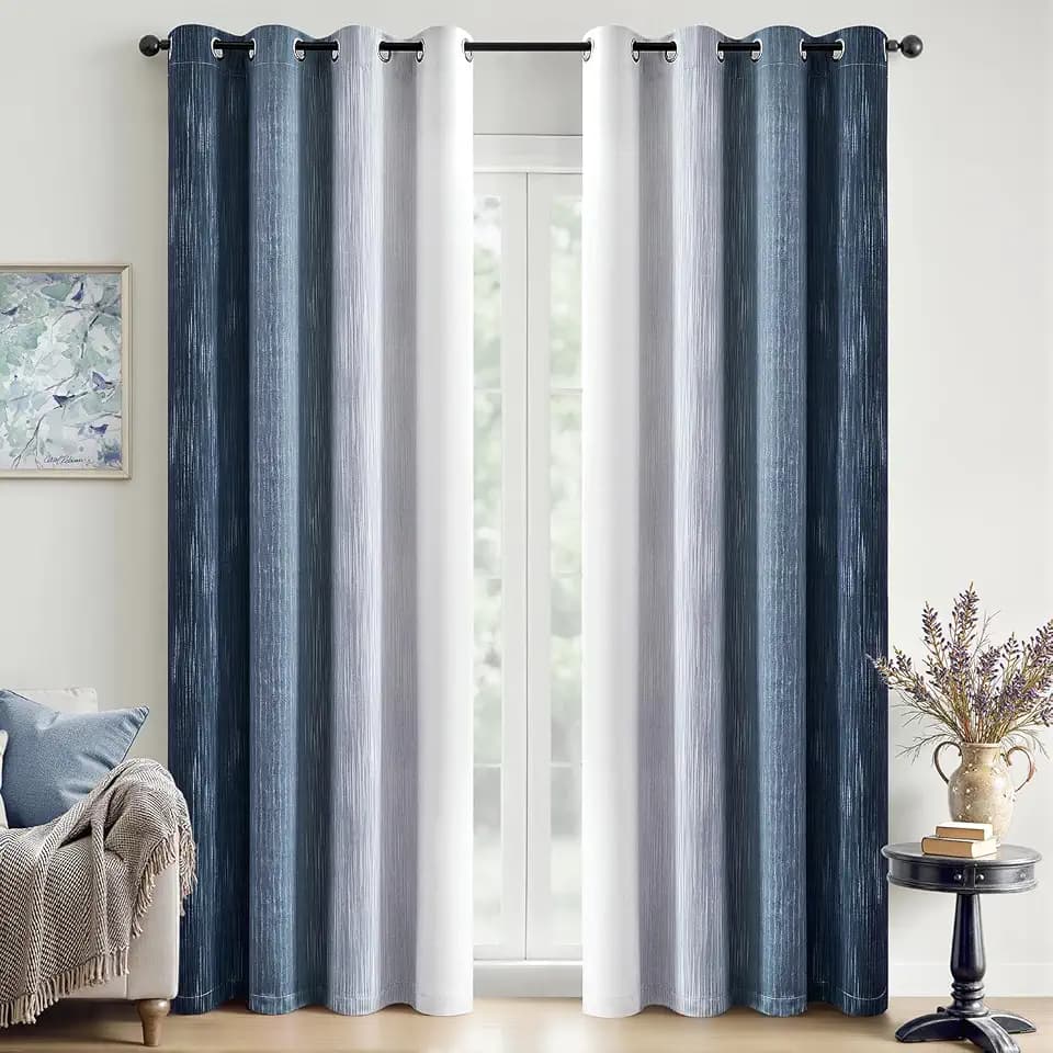 MIULEE Navy Blue and Greyish White Ombre Blackout Curtains 52Wx90L Set of 2