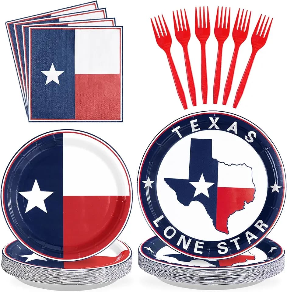 Grencian 96Pcs Texas State Flag Theme Party Decorations, Serves 24