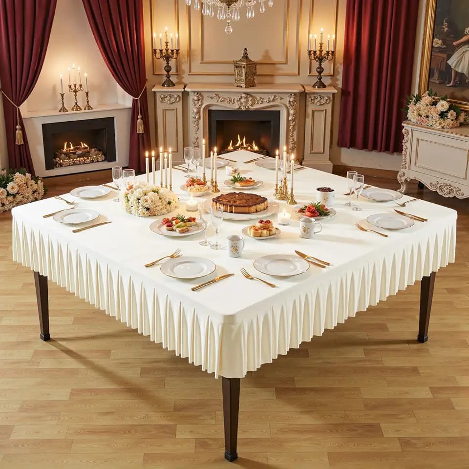 Shillance 54x54 Inch Ivory Spandex Mahjong Square Tablecloth, Wrinkle Free Ruffle Card Table Cloth for Game Table Cover,Washable Pleated Desk Skirt Cover for Wedding Birthday Party Buffet Dinner