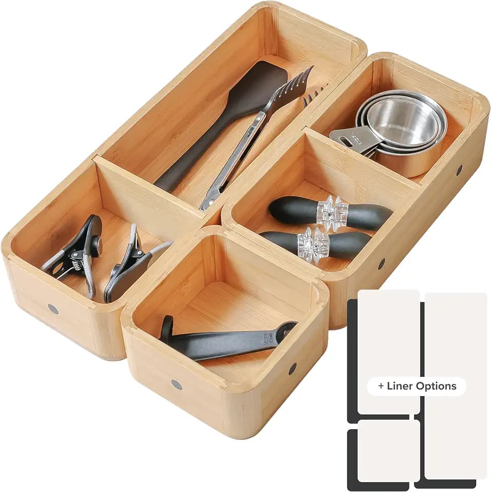 KitchenEdge Modular Drawer Organizer Set, 3-Container, Bamboo