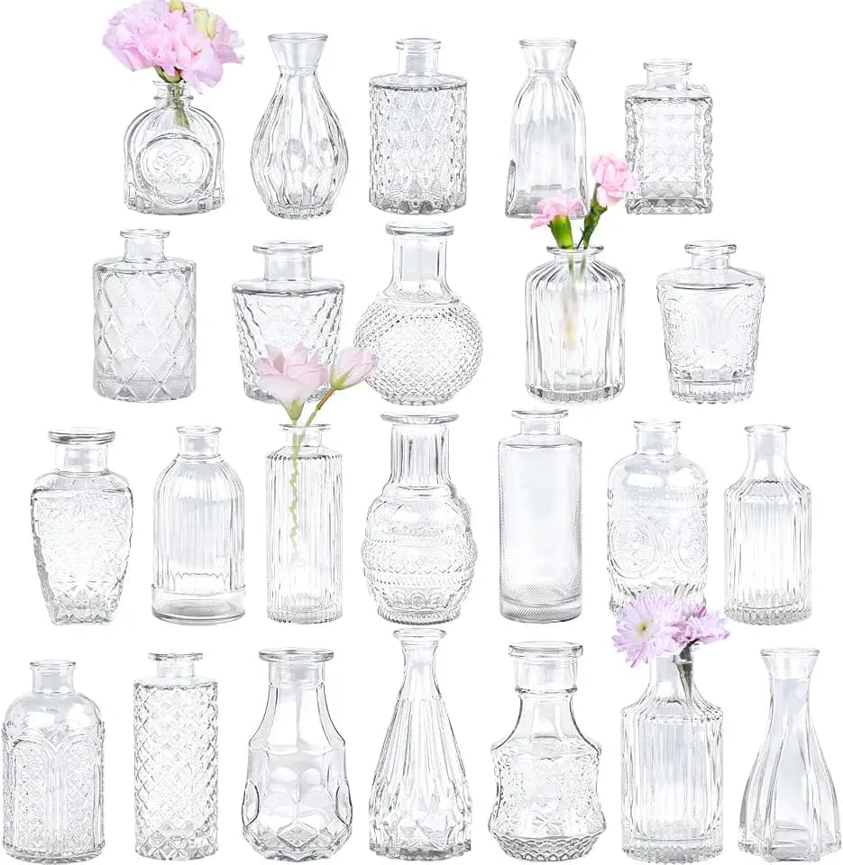 TBWIND 24pcs Clear Glass Bud Vases Set