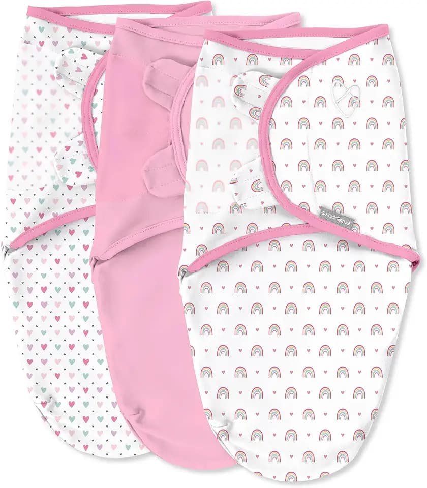 SwaddleMe by Ingenuity Original Swaddle, 100% Cotton, Improves Sleep & Calms Startle Reflex, 0-3 Months, 3-Pack - Over the Rainbow