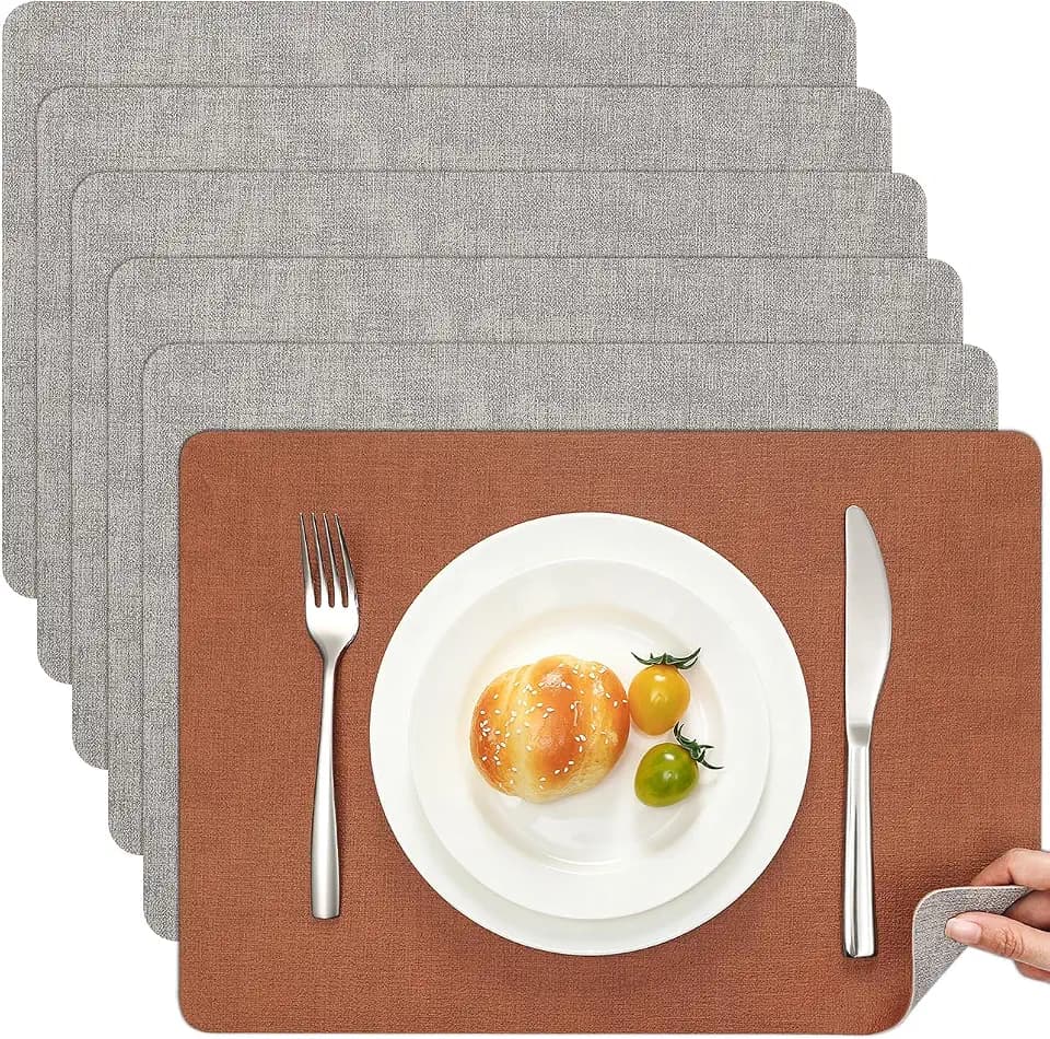 Myir JUN Faux Leather Placemats Set of 6, Reversible Dual-Color Place Mats