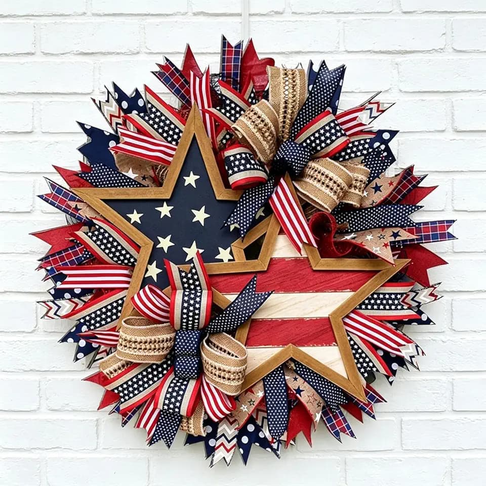 Patriotic Wreath for Front Door – 3D Eagle & USA Flag Printed Wreath, 4th of July Wreaths for Front Door,Memorial Day Wreath1