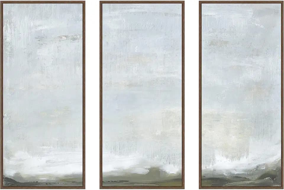 Kate and Laurel Blue Abstract Landscape Panel 3 Piece Framed Canvas Wall Art Set by Naomi Hink NLS Design, Sylvie Walnut Modern Contemporary, Abstract Art for Wall Decor