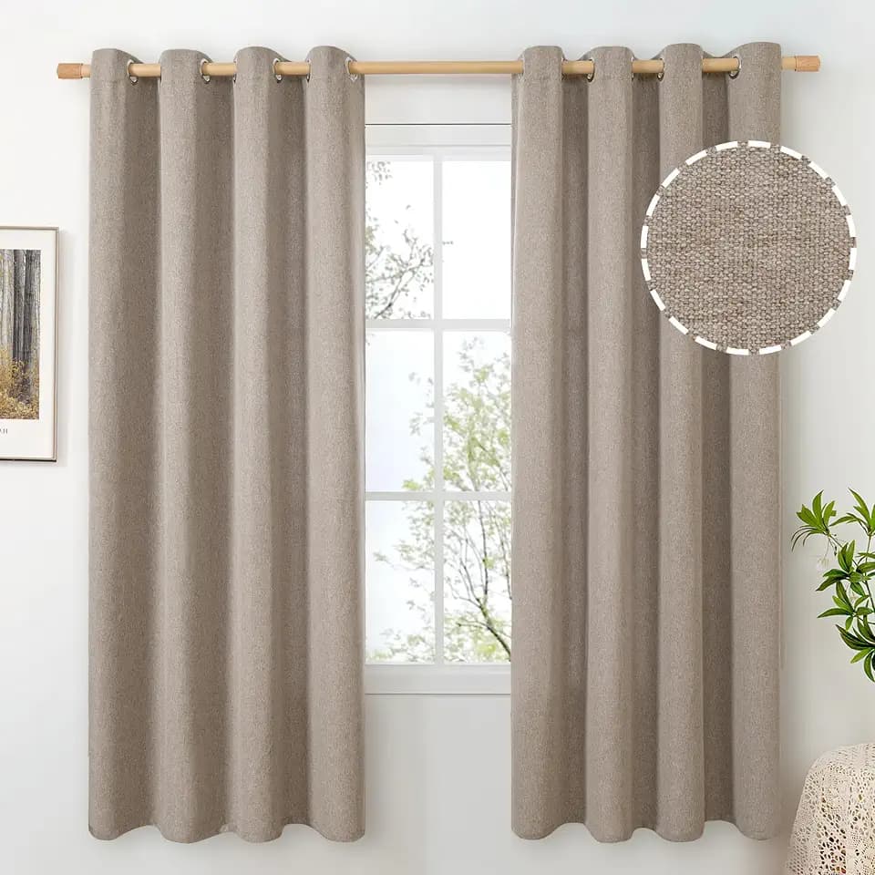 BGment Taupe Linen Curtains for Bedroom 72 Inch Length 2 Panels, Non See Through Window Drapes Light Filtering with Grommet for Living Room Farmhouse, Each 52 Inch Wide