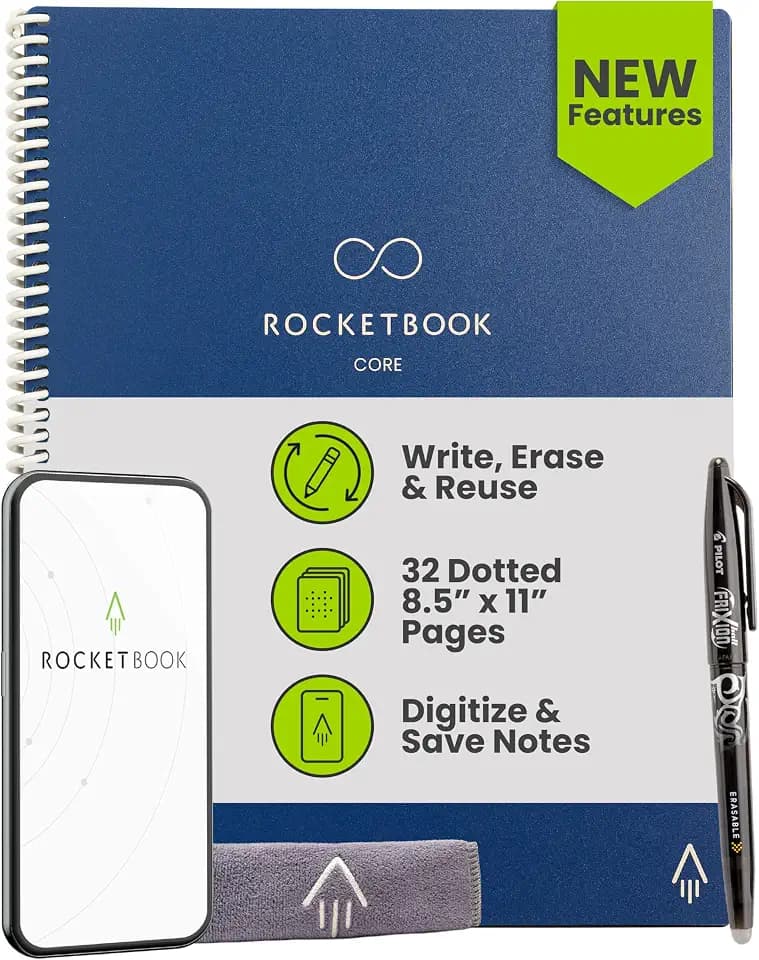 Rocketbook Core Reusable Smart Notebook, Letter Size 8.5x11, Blue