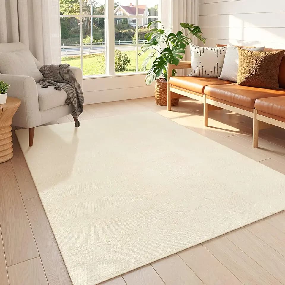 LEEVAN White Washable Area Rug 5x8 Reversible Natural Living Room Rug