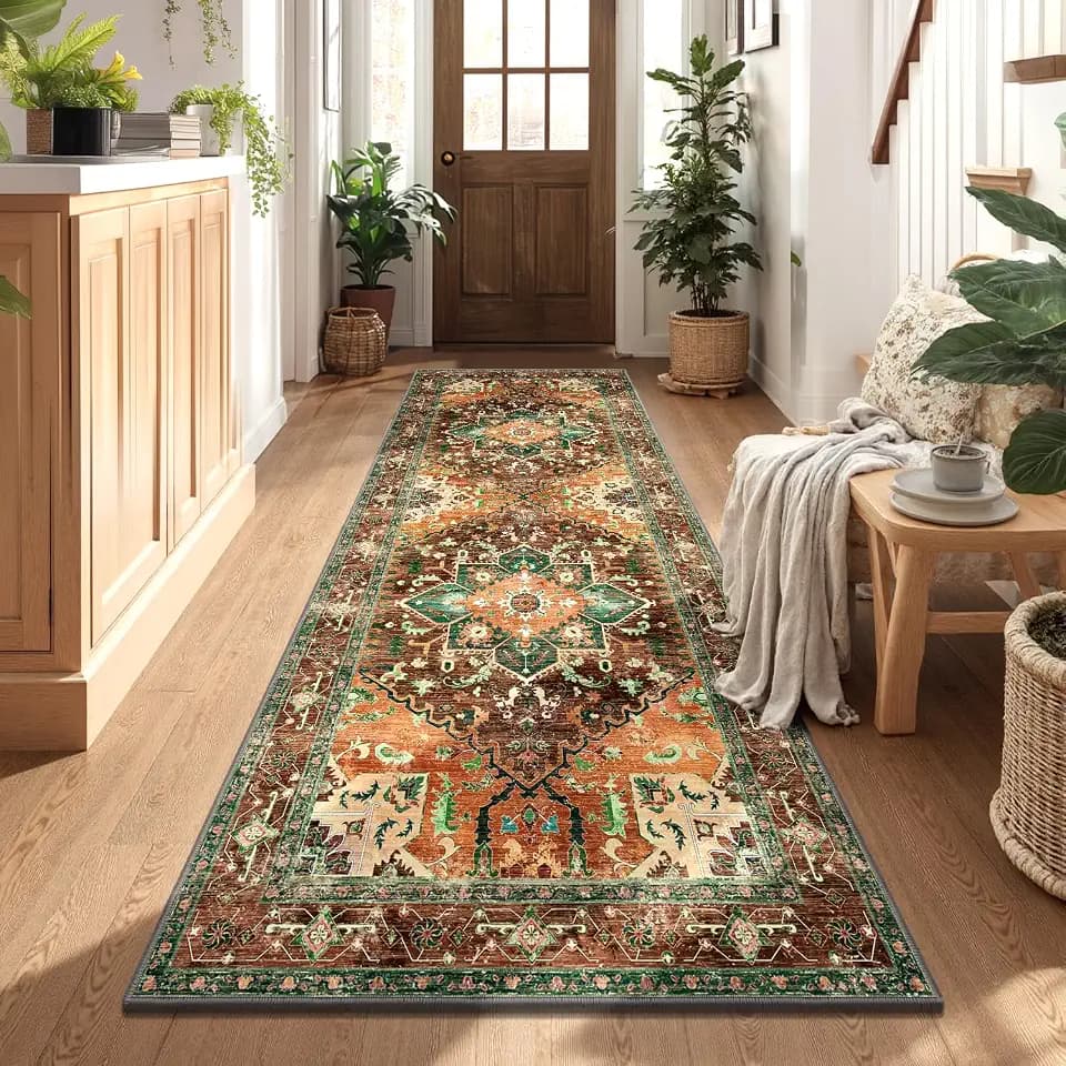 Yamaziot Washable Runner Rug, 3x8 Non-Slip Boho Vintage Hallway Kitchen Rug