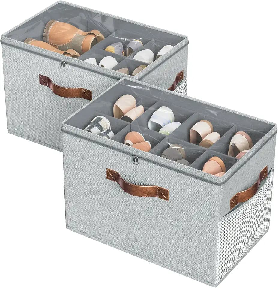 2 Pack Shoe Organizer for Closet, Foldable Shoe Storage with Adjustable