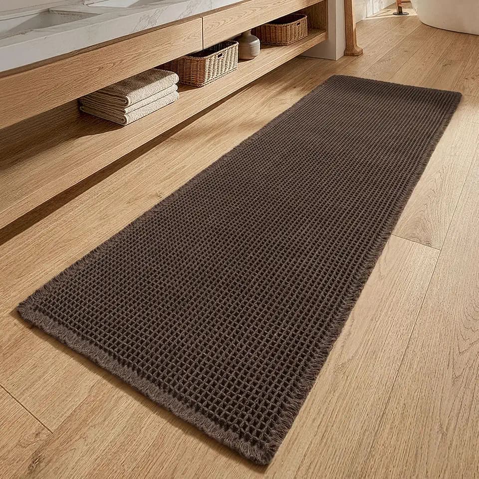 MIULEE Waffle Bathroom Runner Rugs Long Bath Mat 2'x6'(24"x72") Chocolate