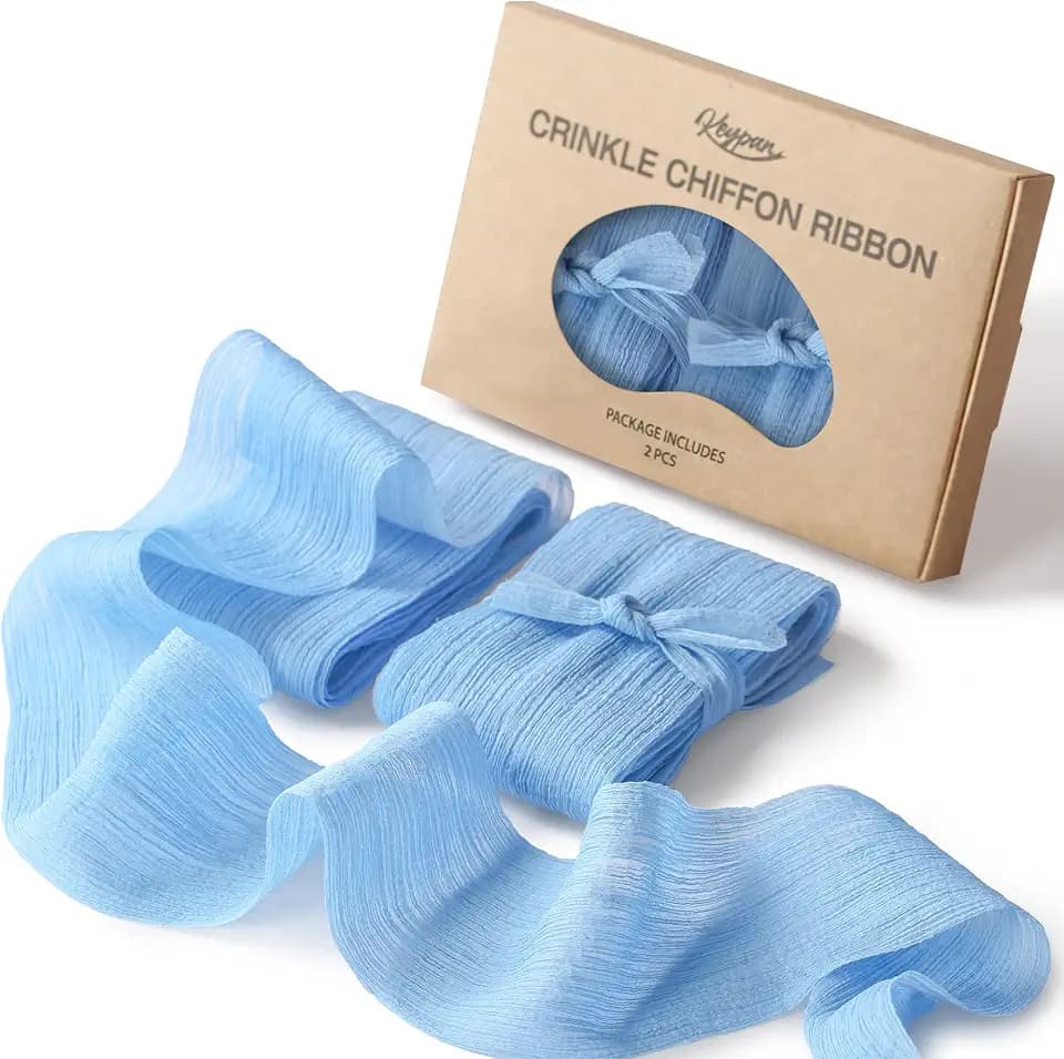 Keypan Blue Baby Shower Crinkle Chiffon Ribbon, 3 Inches, 6 Yards