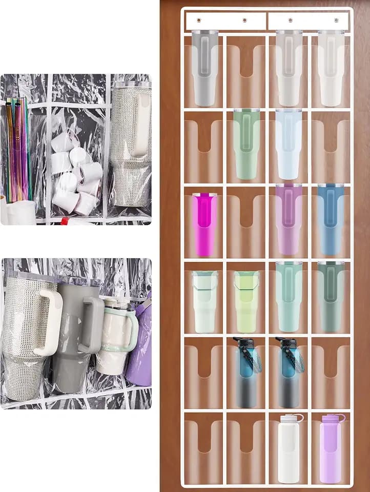 NiHome 24 Pockets Door Hanging Cup Organizer Fit for 40oz Stanley Tumblers