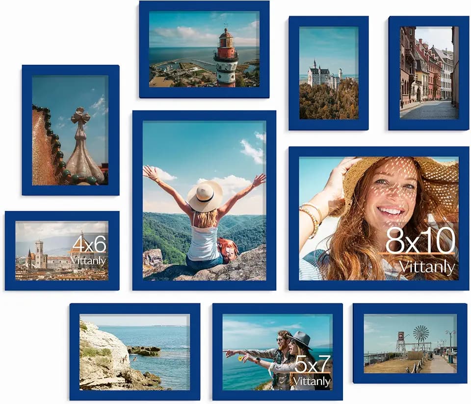 Vittanly 10 Pack Picture Frames Collage Wall Decor, Blue