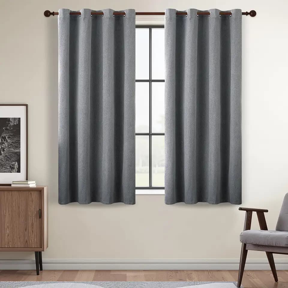 DONREN Full Blackout Curtains for Bedroom, Thermal Insulated Noise Reducing Linen Grommet Window Drapes for Living Room and Nursery, Dove Grey, 52 x 72 Inch Length, 2 Panels