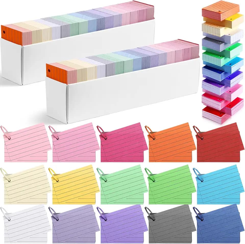 Ctosree 3000 Pcs Colorful Index Cards 2" x 3" Flash Cards with Hole 15 Colors Colored Index Cards with Metal Binder Rings 56lb Cover Heavy Study Cards for Studying Memory (Multicolor)