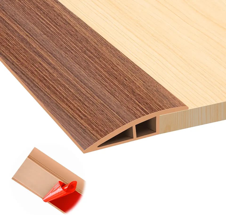 Floor Transition Strip, Self Adhesive Door Threshold for Doorway, Carpet Edging Trim Strip Vinyl Overlap Edge Reducer for Carpet, Tile, Threshold Ramp (1/5" to 2/5", Light Brown Wood Grain, 3.3FT)