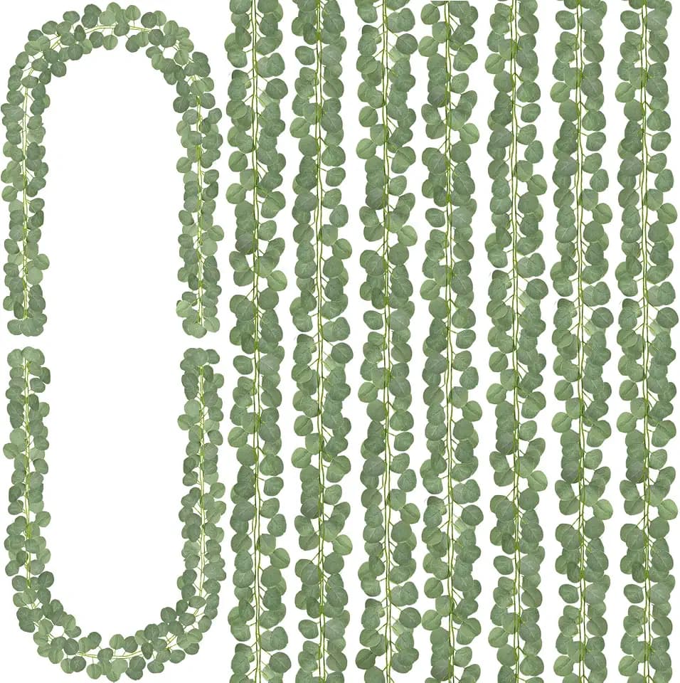 CQURE 96Pcs Eucalyptus Garland,Artificial Eucalyptus Leaves Table Greenery Garland Wreath Vines for Wedding Party Table Fireplace Home Decor