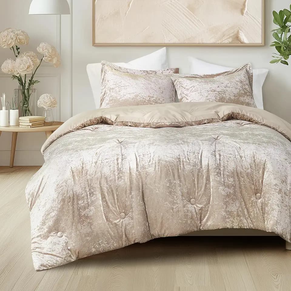 Comfort Spaces Reversible Velvet Champagne King Comforter Set, 3pc
