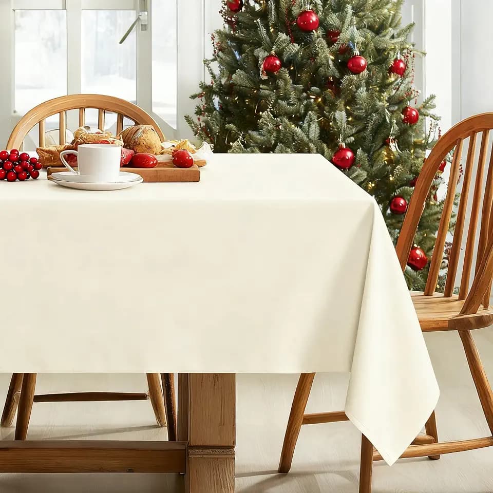 DWCN Square Tablecloth - 70 x 70 Inch - Waterproof Stain and Wrinkle Resistant Washable Table Cloth, Decorative Fabric Table Cover for Kitchen Dining Room Party and Outdoor Use, Ivory