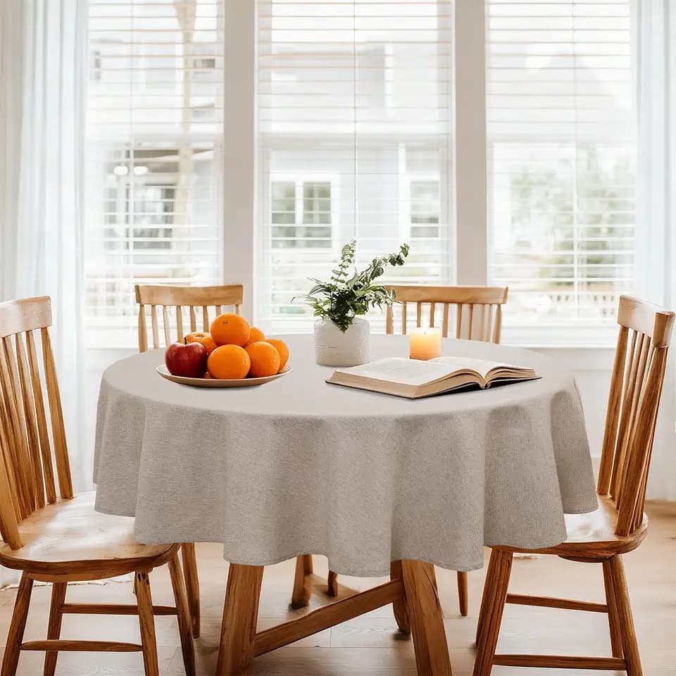 DWCN Round Faux Linen Tablecloth, Round Table Cover, 50 Inch, Stone