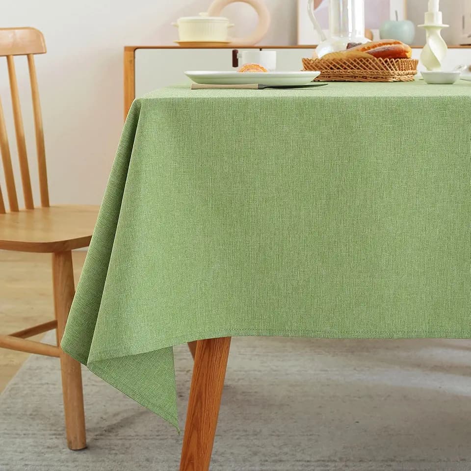 Laolitou Spring Square Table Cloth Linen Waterproof Textured Green Tablecloth, Washable Wrinkle Free Spill Proof Fabric Tablecloths for Dining Table Farmhouse Kitchen Holiday, 60x60 Inch
