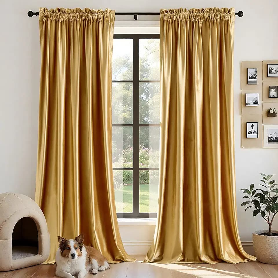 PRIMROSE Velvet Curtains Gold Luxury Elegant Curtain Thermal Insulated Soundproof Room Darkening Window Curtain Drapes for Living Room Bedroom Rod Pocket 96 Inches Set of 2