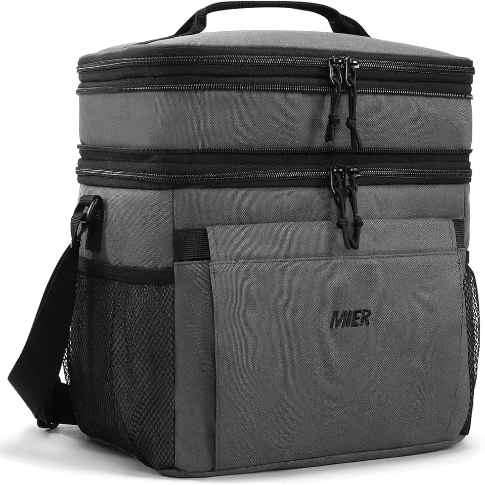 MIER Lunch Box for Men Expandable Dual Compartment Cooler Bag, Grey