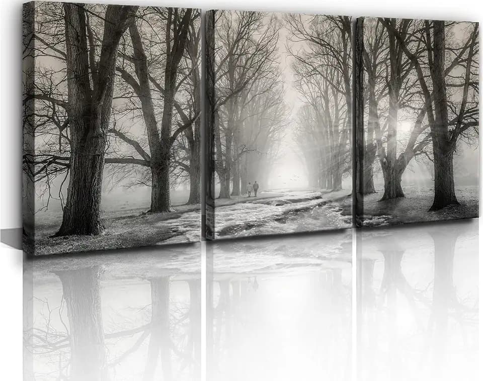 Yxbhhym Bathroom Wall Art Black and White Forest Pictures Tree Canvas Prints Art Landscape Painting Modern Office Artwork for Bedroom Wall Art Living Room Decor Kitchen Home Decorations