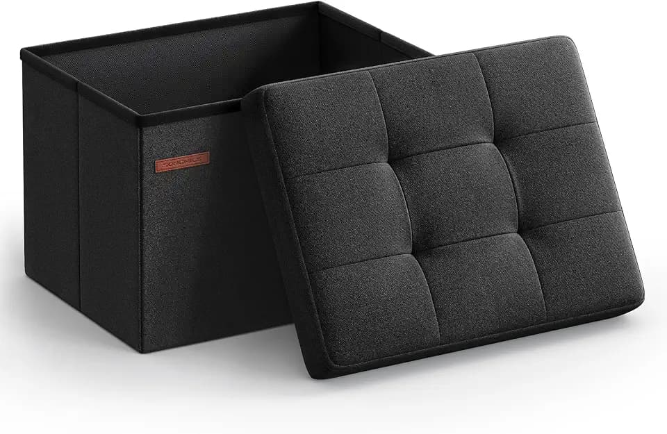 SONGMICS Small Folding Storage Ottoman, 15.7 x 12.2 x 12.2 Inches