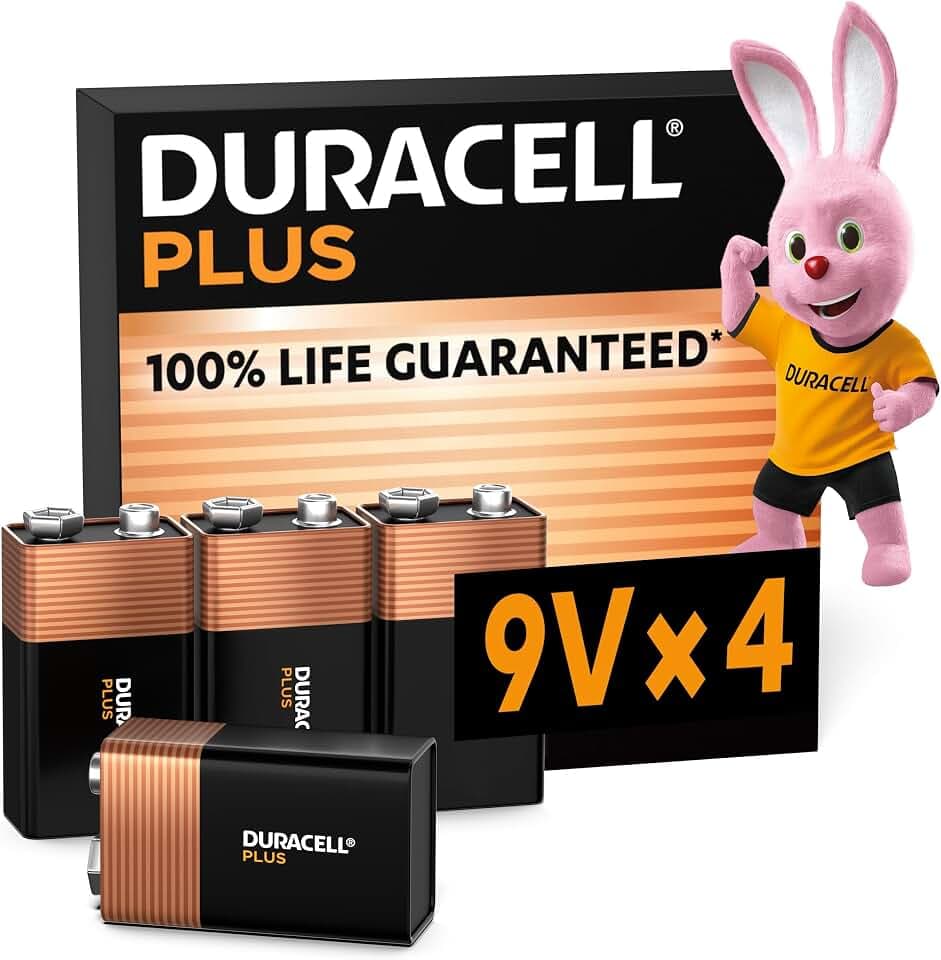 DURACELL Plus 9V Alkaline-Blockbatterie (4 Stück) 6LR61