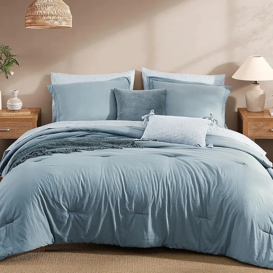 Monbix Queen Comforter Set - 7 Pieces Soft Bed in a Bag Queen Bedding Sets