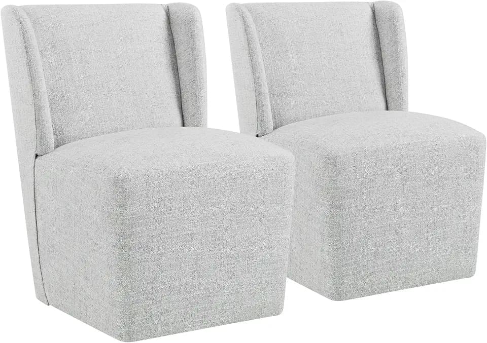 KISLOT Dining Chairs with Casters Require Assembly Upholstered Wingback Single Sofa Armless Deskchair for Bedroom Waiting Room Kitchen Diningroom