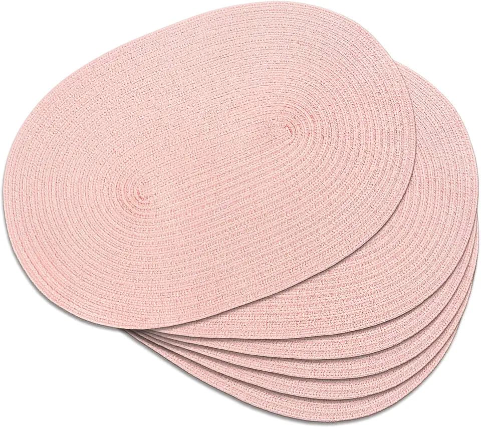 Placemats Set of 6, Woven Oval Braided Dining Table Mats(Blush Pink)