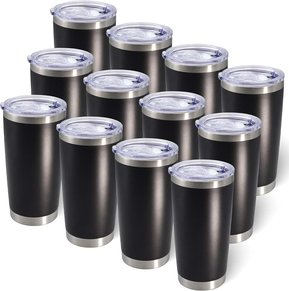 20oz Tumbler with Lid Stainless Steel Tumblers Insulated Mug Black 12P