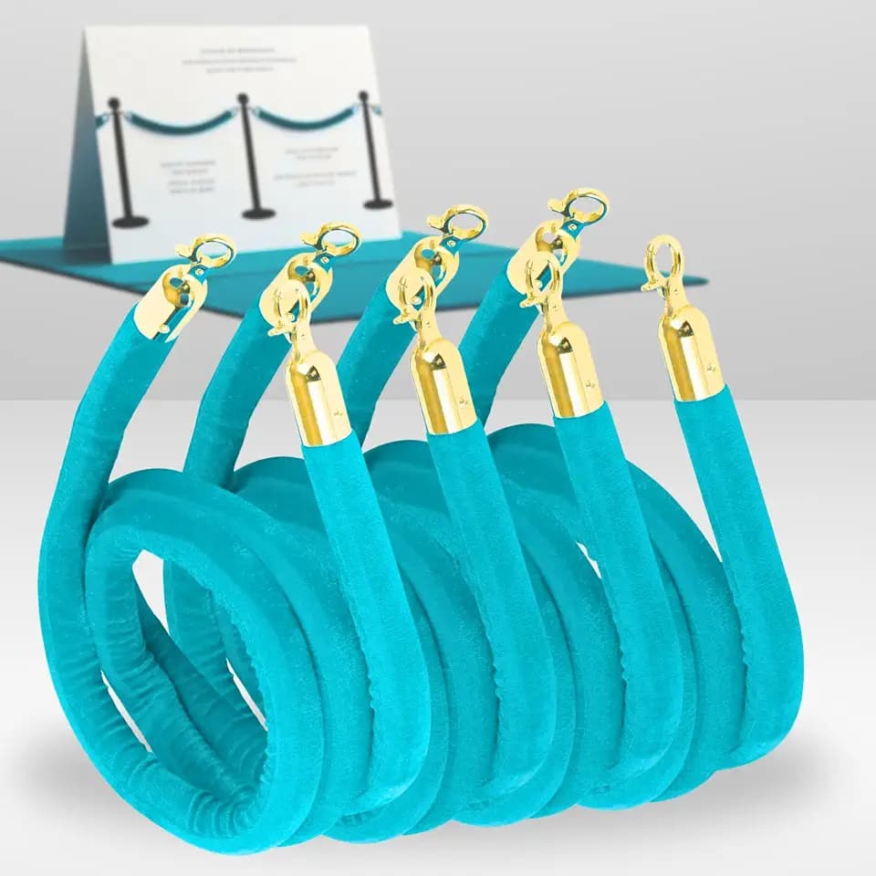 4PCS Velvet Rope Tiffany Color – 5FT VIP Rope Barrier Thick Velvet String 5 Foot for Crowd Control Stanchions and Posts Party Décor