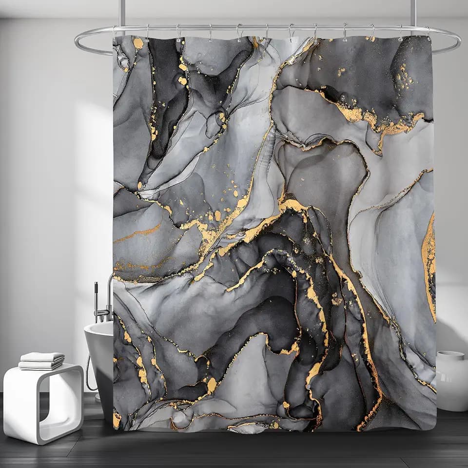 Black Grey Marble Shower Curtain 60x72 for Modern Bathroom Decor