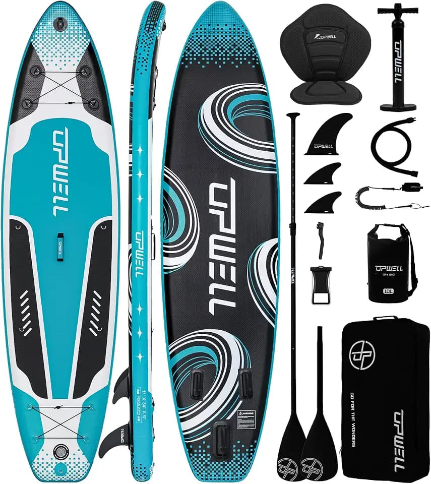 UPWELL 10'6"/11'/11'6" Inflatable Paddle Board, Stand Up Paddlboard for Youth & Adults, Stable Design, Premium SUP Accessories, Backpack, Leash, Hand Pump, Fins