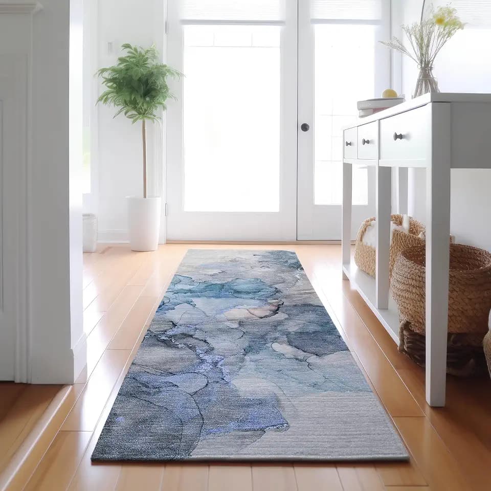 Addison Rugs Mayfield AMF520 Blue 2'3" x 7'6" Indoor Premium Machine Washable Runner Rug, Silky Soft, Easy Clean, Non Shedding, Bedroom, Living Room, Dining Room, Kitchen, Patio Rug