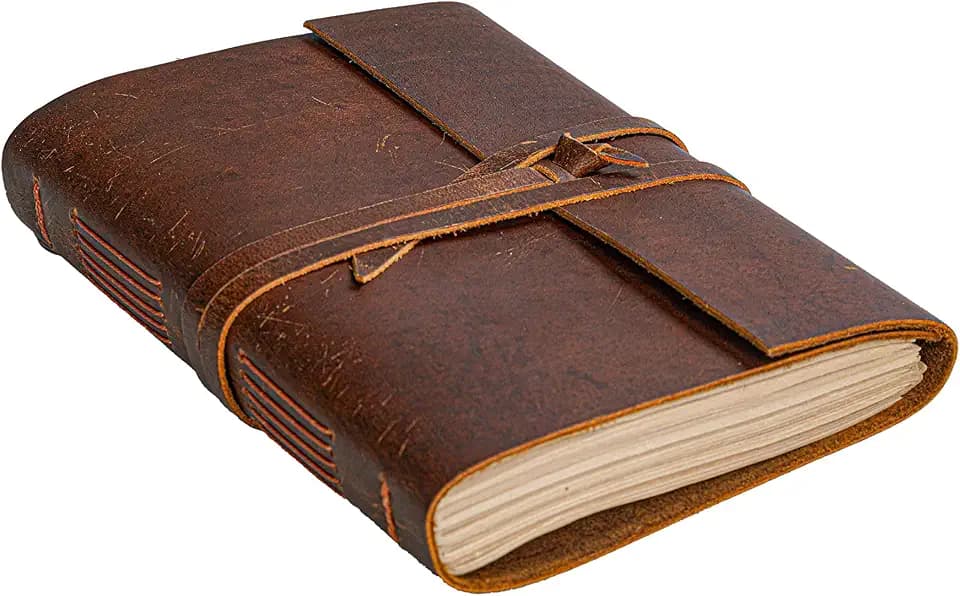 HLC Leather Journal Notebook - Rustic Handmade Vintage Leather Bound Journals for Men and Women - Antique Craft Unlined Paper 300 Pages, Leather Book Diary Pocket book To Write In (7.5" x 10" Inch)