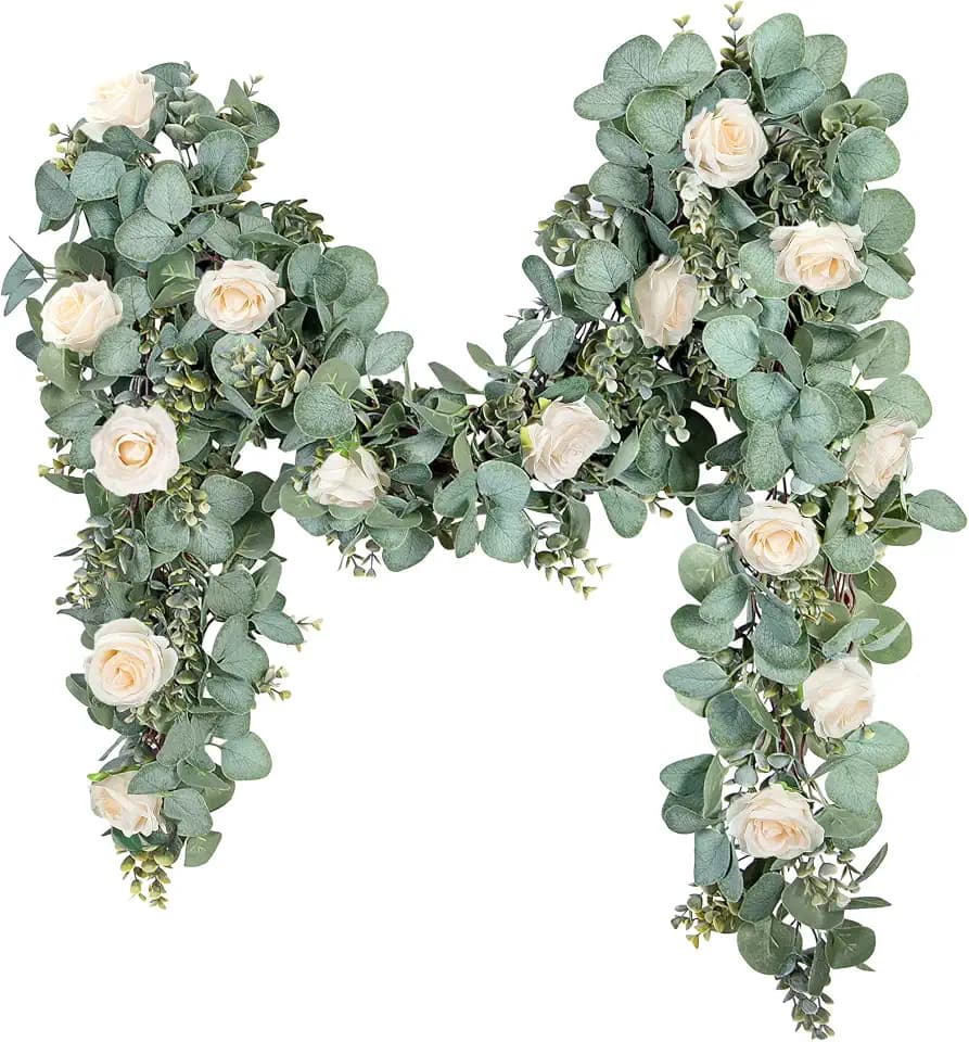 Eucalyptus Garland Artificial Greenery Vines with Roses