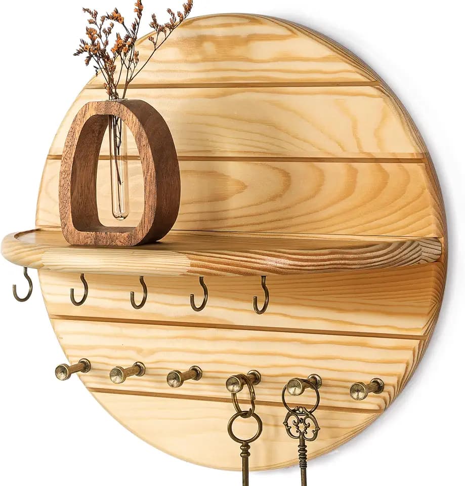 Rebee Vision Key Holder Wall Mount for Farmhouse Wall Decor, Natural Wood