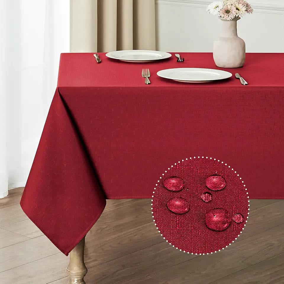 Veblandy Rectangle Tablecloth Waterproof 52x70 inch Linen Textured Table Cloth Stain and Wrinkle Resistant Washable, Decorative Fabric Table Cover for Dining, Party and Camping, Red