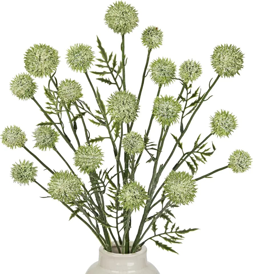 Hollyone 3Pcs Green Faux Branches 24.8" Artificial Plants White Ball Flowers for Vase Fake Silk Flower with Long Stem Floral Arrangements Bouquets Orchid Fruit Faux Plants for DIY Home Decor