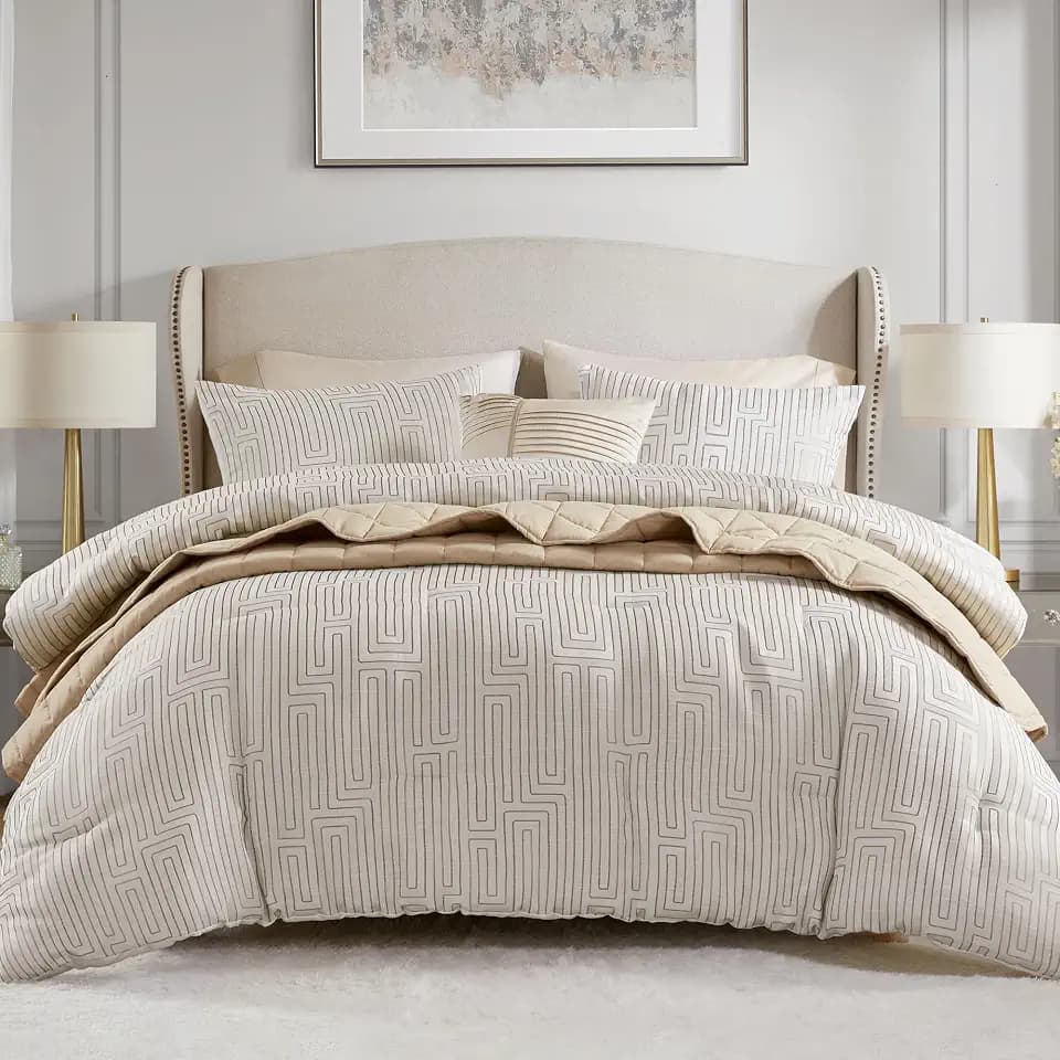 Madison Park Jacquard Metallic Thread Comforter Set, 5PC Cal King Bed Set