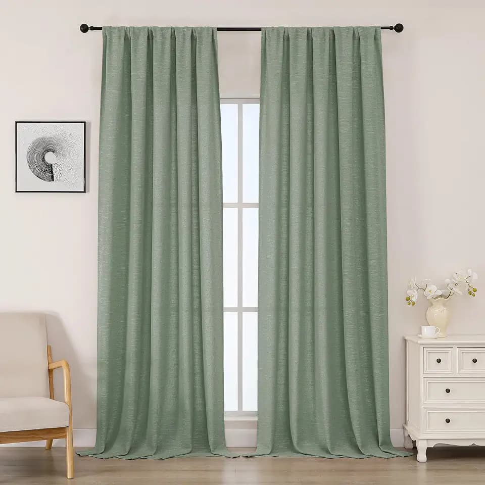 OWENIE Extra Sage Green Curtains for Bedroom Living Room 120 Inches Long 2 Panels Set, Farmhouse Light Filtering Faux Linen Textured Curtains Drapes, 50 inch Wide Drapes with Rod Pocket, 50" Wx120 L