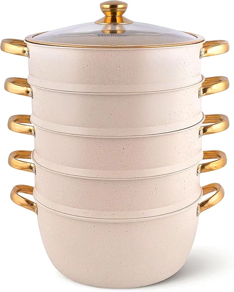 Non-Stick Multi-Tier Steamer Pot – Stackable Steaming Cookware with Lid, Large Steamer Set for Vegetables, Seafood & Dumplings, Compatible with Gas & Induction Stovetops (8.6L)